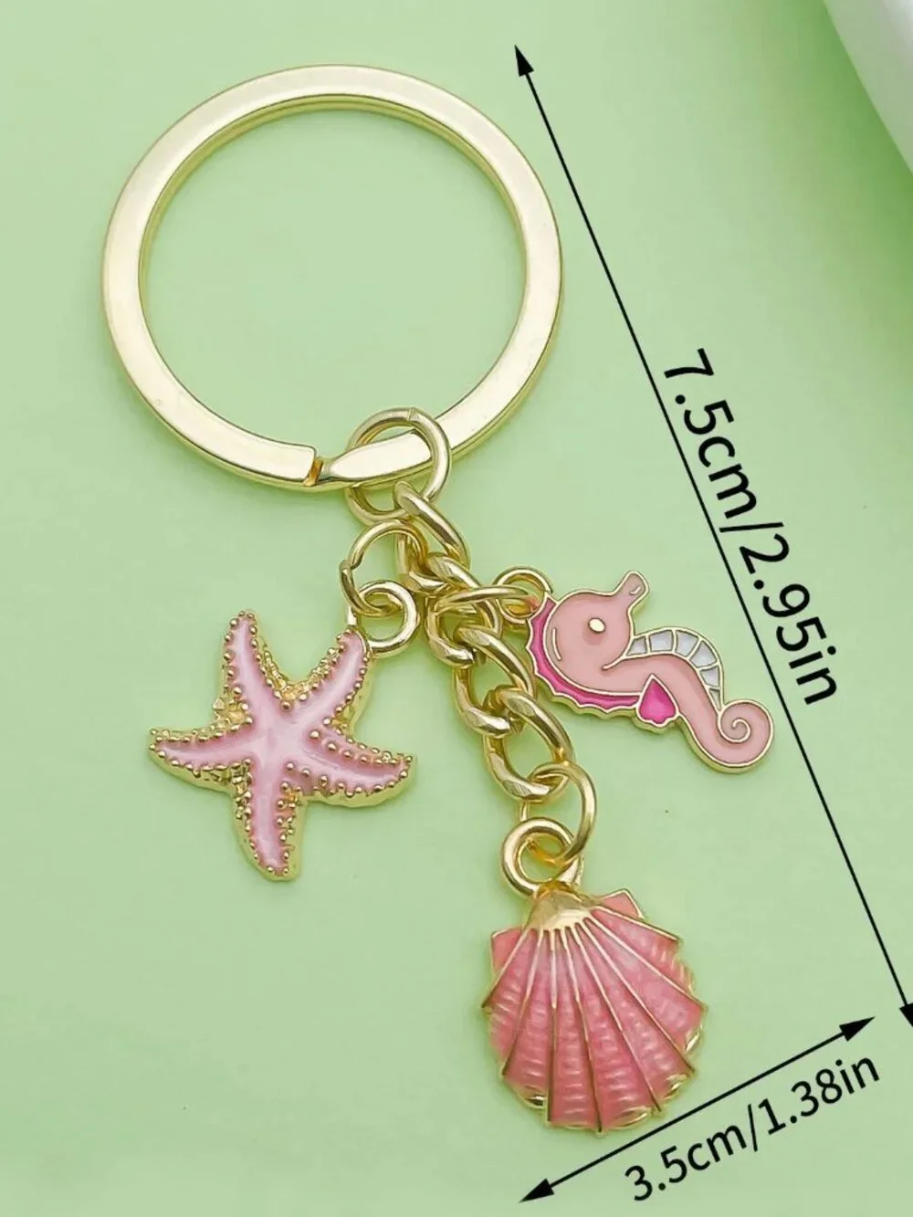 Gold Pink Seahorse Starfish Seashell Keychain Bag Charm Coastal Beach Ocean NEW